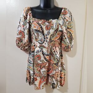 Papaya Smocked Paisley Top  Size 10